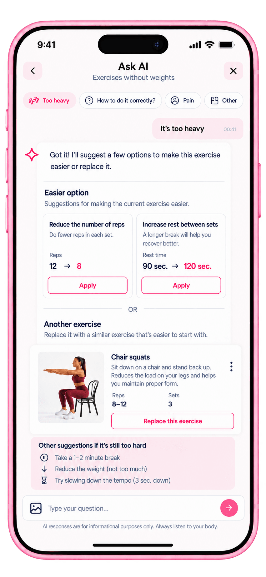 Kjut app - paklausti AI dėl pratimo